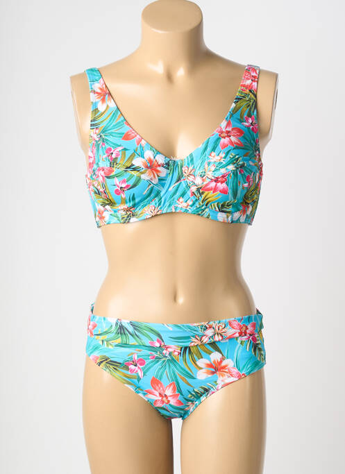 Maillot de bain 2 pièces stretch haut soutien-gorge emboitant bleu LAGON BLEU femme
