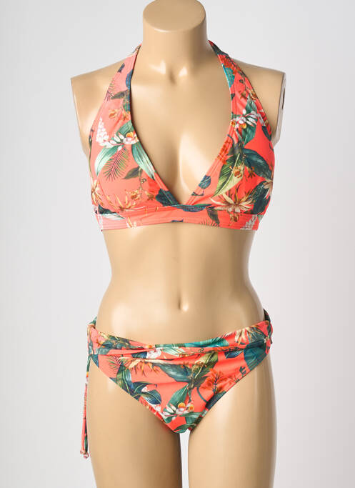 Maillot de bain 2 pièces stretch haut soutien-gorge moulé orange LAGON BLEU femme