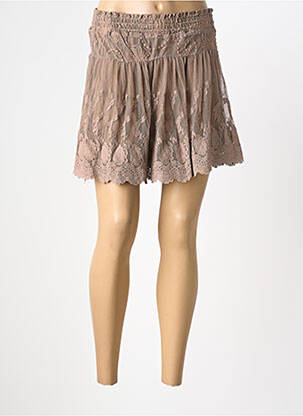 Jupe courte taille élastique marron AN' GE femme