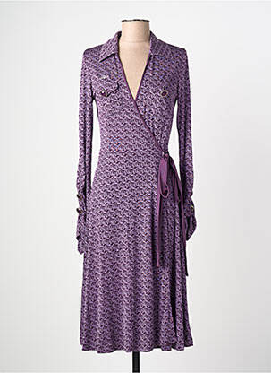 Robe mi-longue imprimé fantaisie manches longues violet GUESS femme