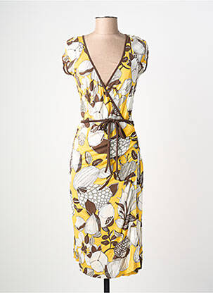 Robe mi-longue imprimé fantaisie manches courtes jaune MISS SIXTY femme