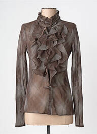 Chemisier coupe cintrée manches longues marron ANGE femme