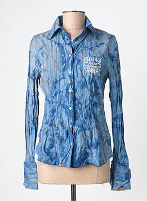 Chemisier coupe cintrée manches longues bleu GUESS femme
