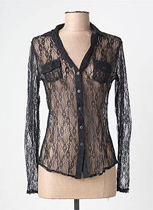 Chemisier coupe cintrée manches longues noir ANGE femme