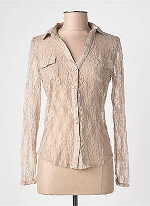 Chemisier coupe cintrée manches longues beige ANGE femme
