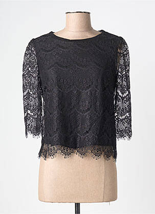 Top col rond manches 3/4 noir ANGE femme