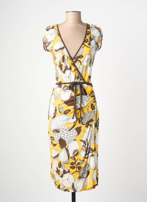Robe mi-longue imprimé fantaisie manches courtes jaune MISS SIXTY femme