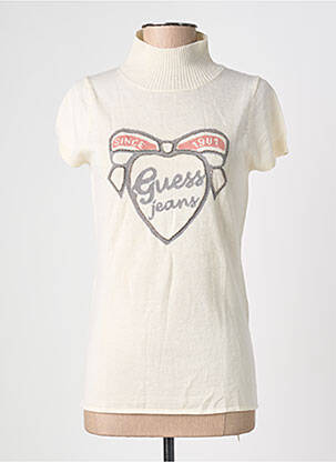 Pull col roulé stretch manches courtes beige GUESS femme