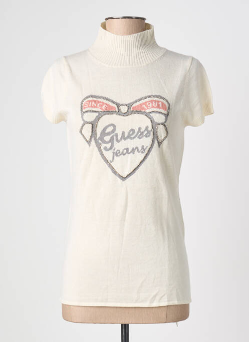 Pull col roulé stretch manches courtes beige GUESS femme