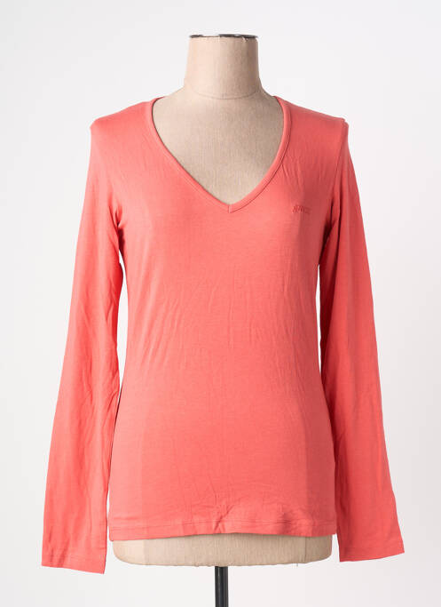 T-shirt col v manches longues rose GUESS femme