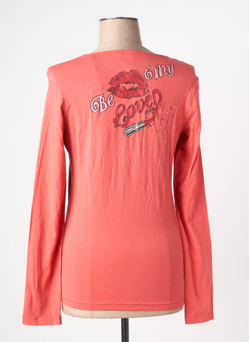 T-shirt col v manches longues rose GUESS femme