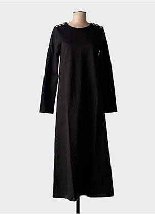 Robe longue tissage popeline manches longues noir BLANC BOHEME femme