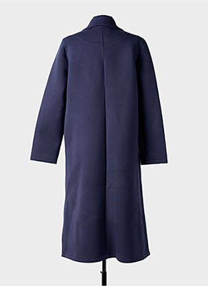 Manteau long coupe droite sans capuche bleu BLANC BOHEME femme