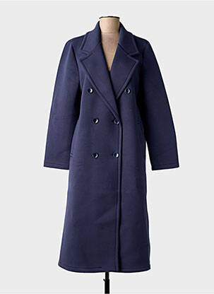 Manteau long coupe droite sans capuche bleu BLANC BOHEME femme