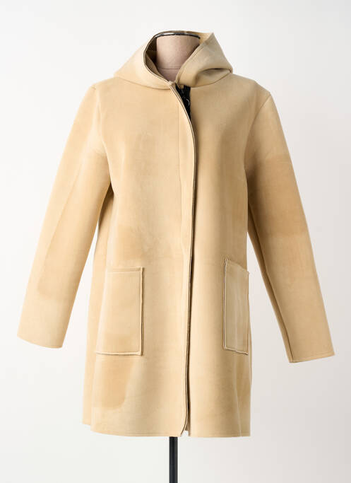Manteau court capuche a capuche beige BLANC BOHEME femme