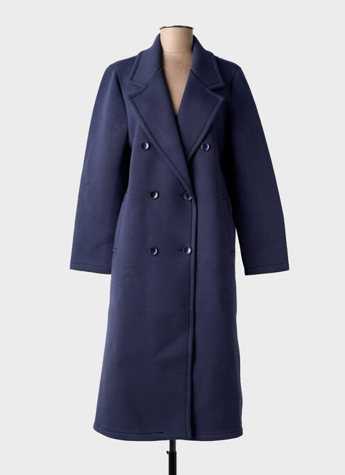 Manteau long coupe droite sans capuche bleu BLANC BOHEME femme