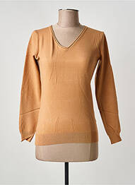 Pull col v manches longues marron C.M.P 55 femme