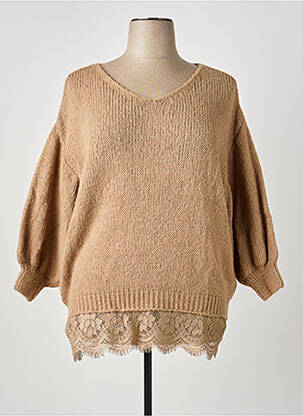 Pull col v manches longues beige MADE IN ITALY femme