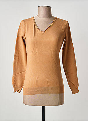 Pull col v manches longues marron C.M.P 55 femme
