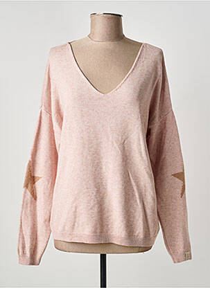 Pull col v manches longues rose APRIL VINTAGE femme