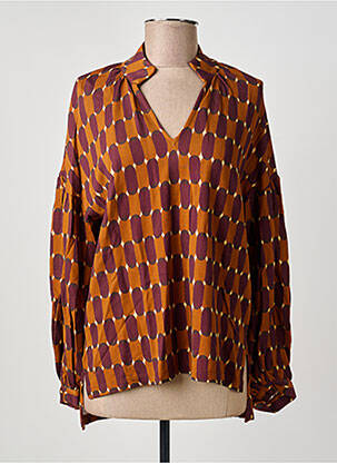 Blouse poignets boutonnés avec fente manches longues marron SIYU femme