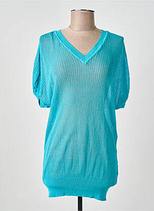 Pull maille ajourée manches courtes bleu MOMONI femme