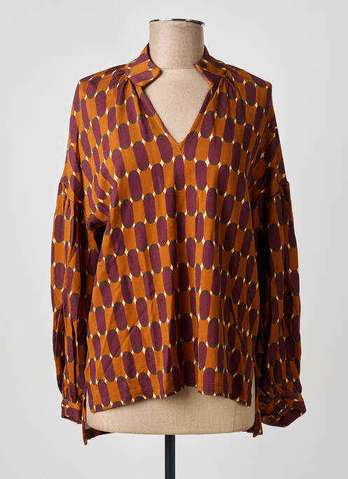 Blouse poignets boutonnés avec fente manches longues marron SIYU femme