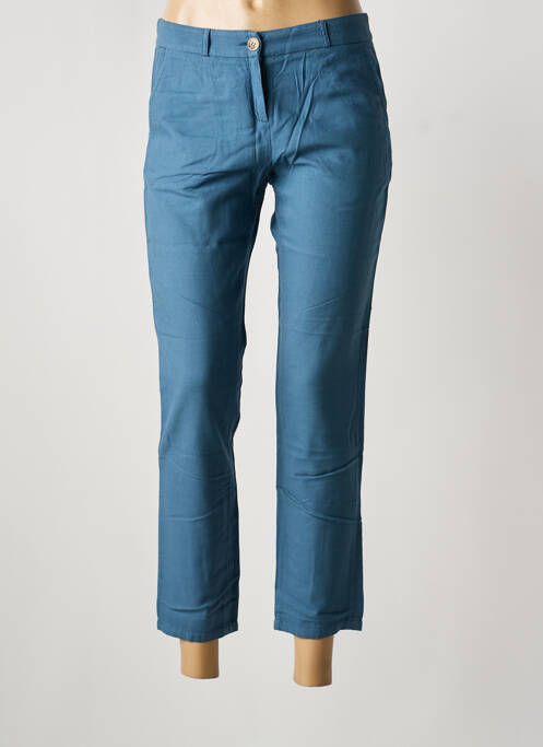 Pantalon 7/8 fermeture zippée sous rabat boutonné bleu MOMONI femme