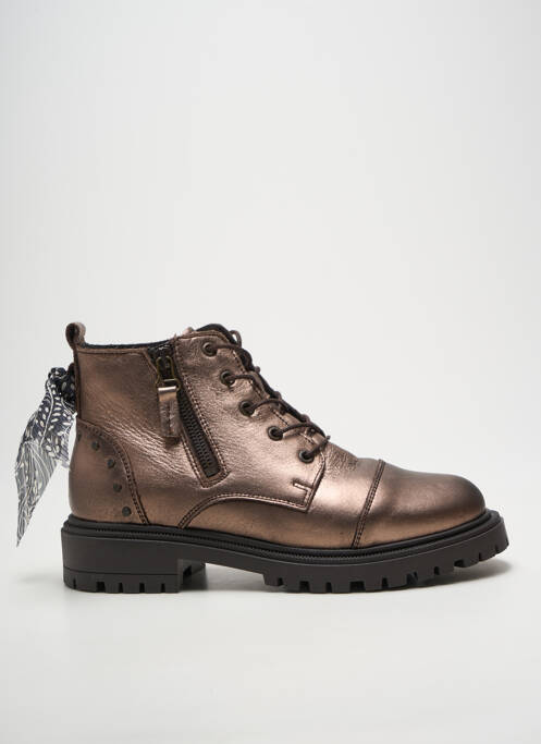 Bottines/boots tissage satiné talon plat jusqu'à 3cm marron GOODSTEP femme