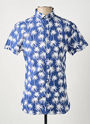 Chemise manches courtes imprimé fantaisie bleu CARNET DE VOL homme