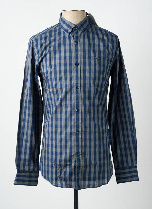 Chemise manches longues imprimé carreaux bleu CARNET DE VOL homme