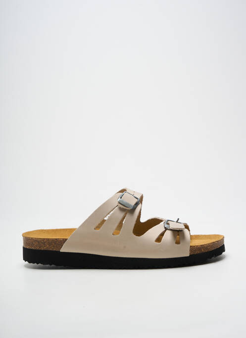 Mules/sabots bout ouvert talon plat jusqu'à 3cm beige SANTAFE femme