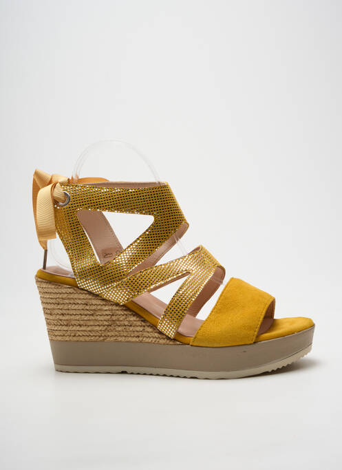 Sandales/nu pieds tissage satiné talon de 7 à 9cm jaune FOLLIA DOLCE femme