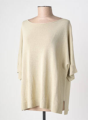 Pull col rond manches courtes beige BLANC BOHEME femme
