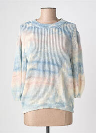 Pull col rond manches 3/4 bleu BLANC BOHEME femme