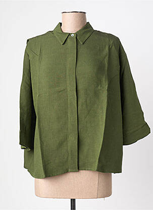 Chemisier tissage popeline manches 3/4 vert BLANC BOHEME femme