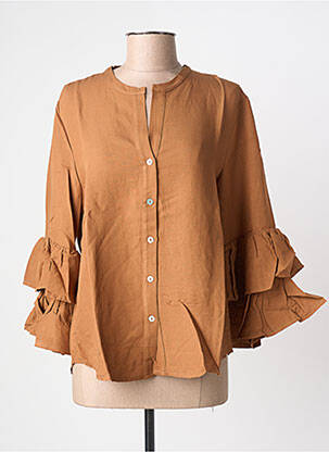 Chemisier coupe droite manches longues marron BLANC BOHEME femme