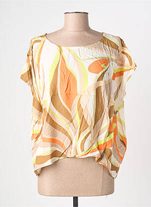 Top imprimé fantaisie manches courtes orange BLANC BOHEME femme