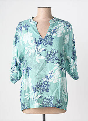 Blouse imprimé fantaisie manches 3/4 bleu BLANC BOHEME femme