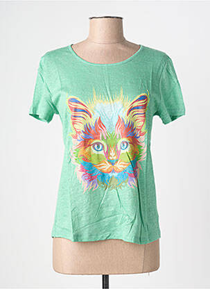 T-shirt sérigraphie floquée manches courtes vert BLANC BOHEME femme