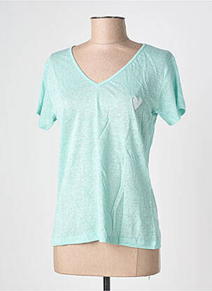 T-shirt col v manches courtes bleu BLANC BOHEME femme