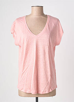 T-shirt col v manches courtes rose BLANC BOHEME femme