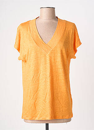 T-shirt coupe droite manches courtes orange BLANC BOHEME femme