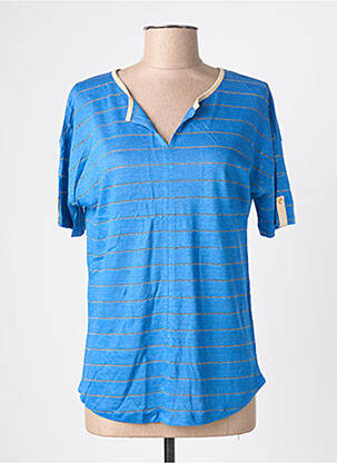 T-shirt coupe droite manches courtes bleu BLANC BOHEME femme