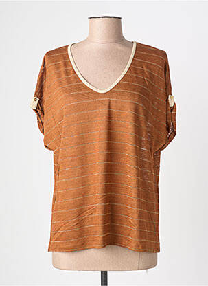 T-shirt coupe droite manches courtes marron BLANC BOHEME femme