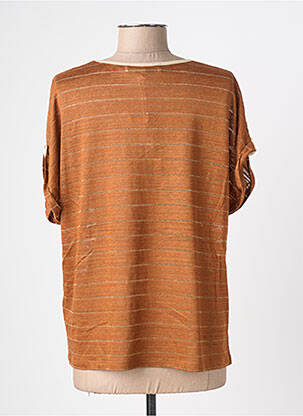 T-shirt coupe droite manches courtes marron BLANC BOHEME femme