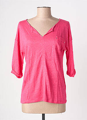 T-shirt manches 3/4 manches 3/4 rose BLANC BOHEME femme