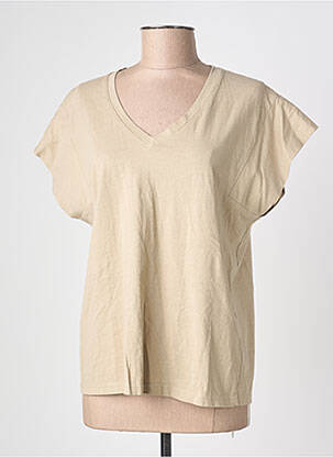 T-shirt col v manches courtes beige BLANC BOHEME femme
