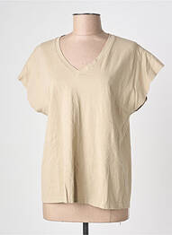 T-shirt col v manches courtes beige BLANC BOHEME femme