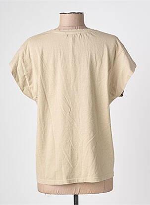 T-shirt col v manches courtes beige BLANC BOHEME femme